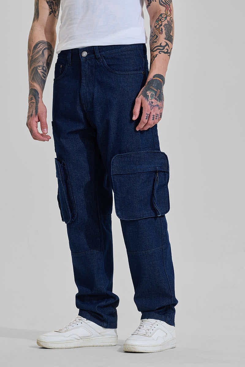 Navy Mid Rise Baggy cargo jeans