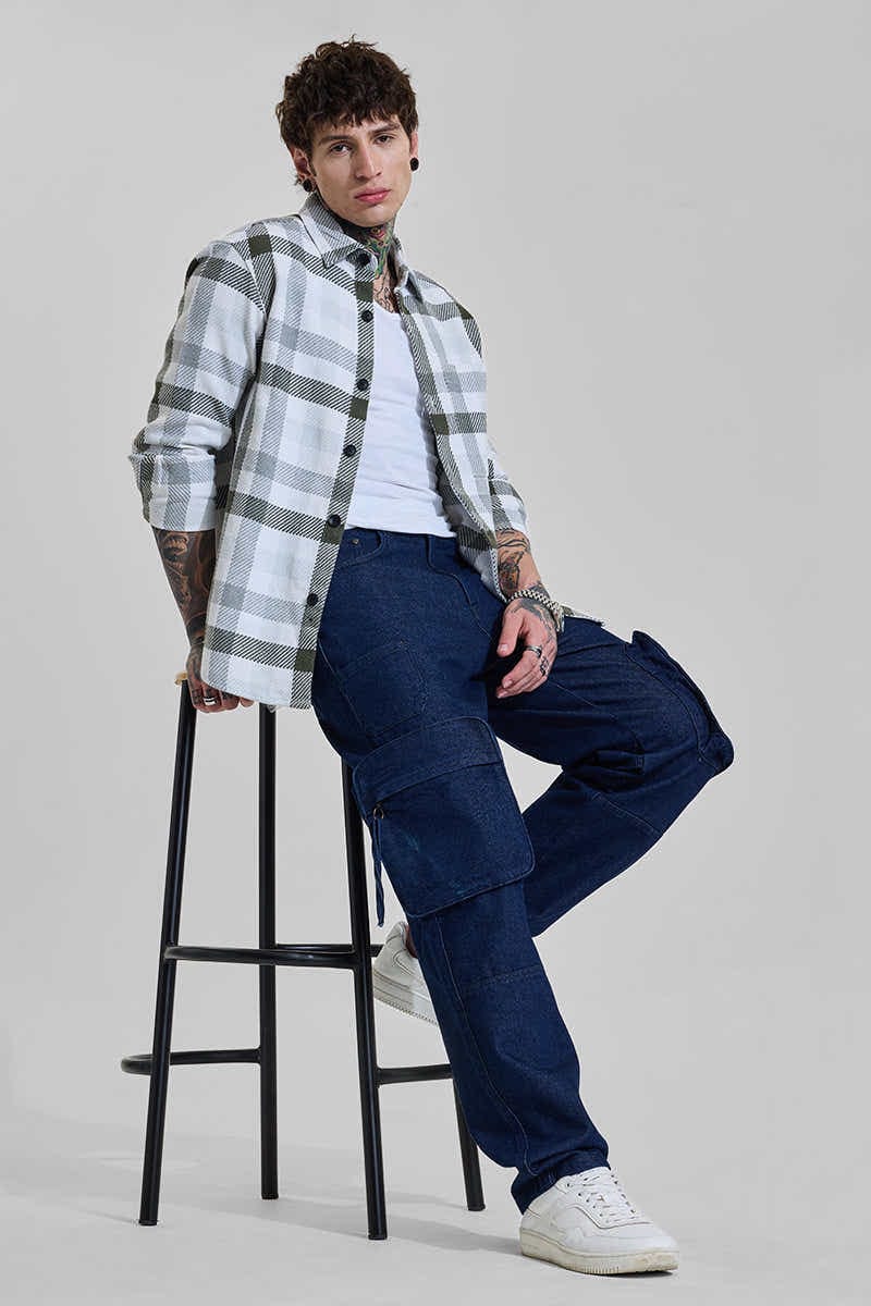 Navy Mid Rise Baggy cargo jeans