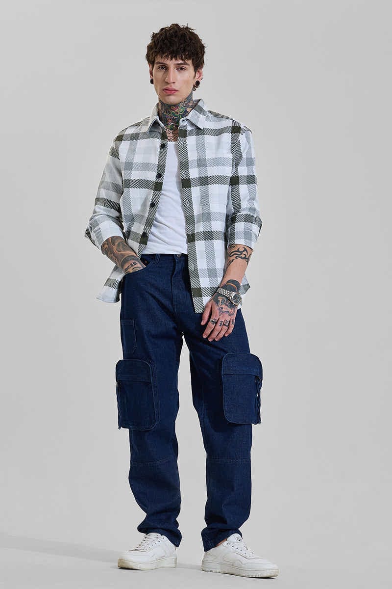 Navy Mid Rise Baggy cargo jeans